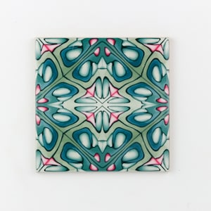 Green grey millefiori tiles, 6 inch handprinted kitchen tiles, grey green kitchen decor, square green decorative tile, unusual bathroom tile
