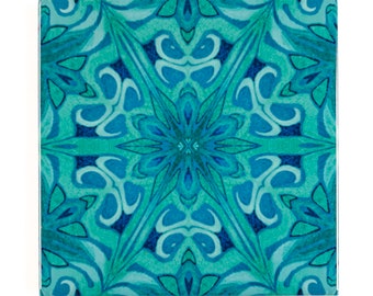 William Morris Arts and Crafts tiles, blue green tiles, tiles for Aga splashback, feature wall tiles, 6 inch botanical design teal