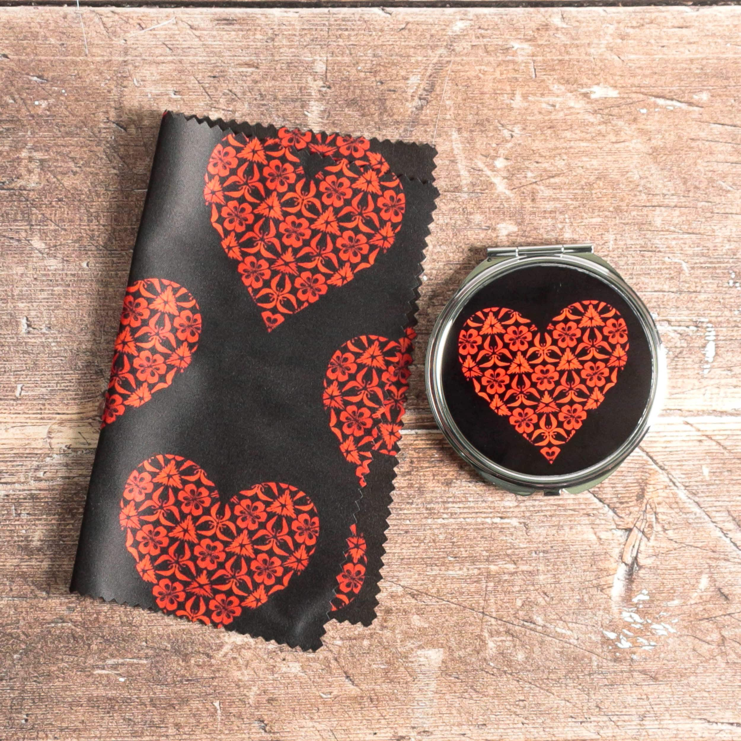 Red Flower Heart Compact Mirror - Small Makeup Portable Vanity Folding Hand Gift For Gardener