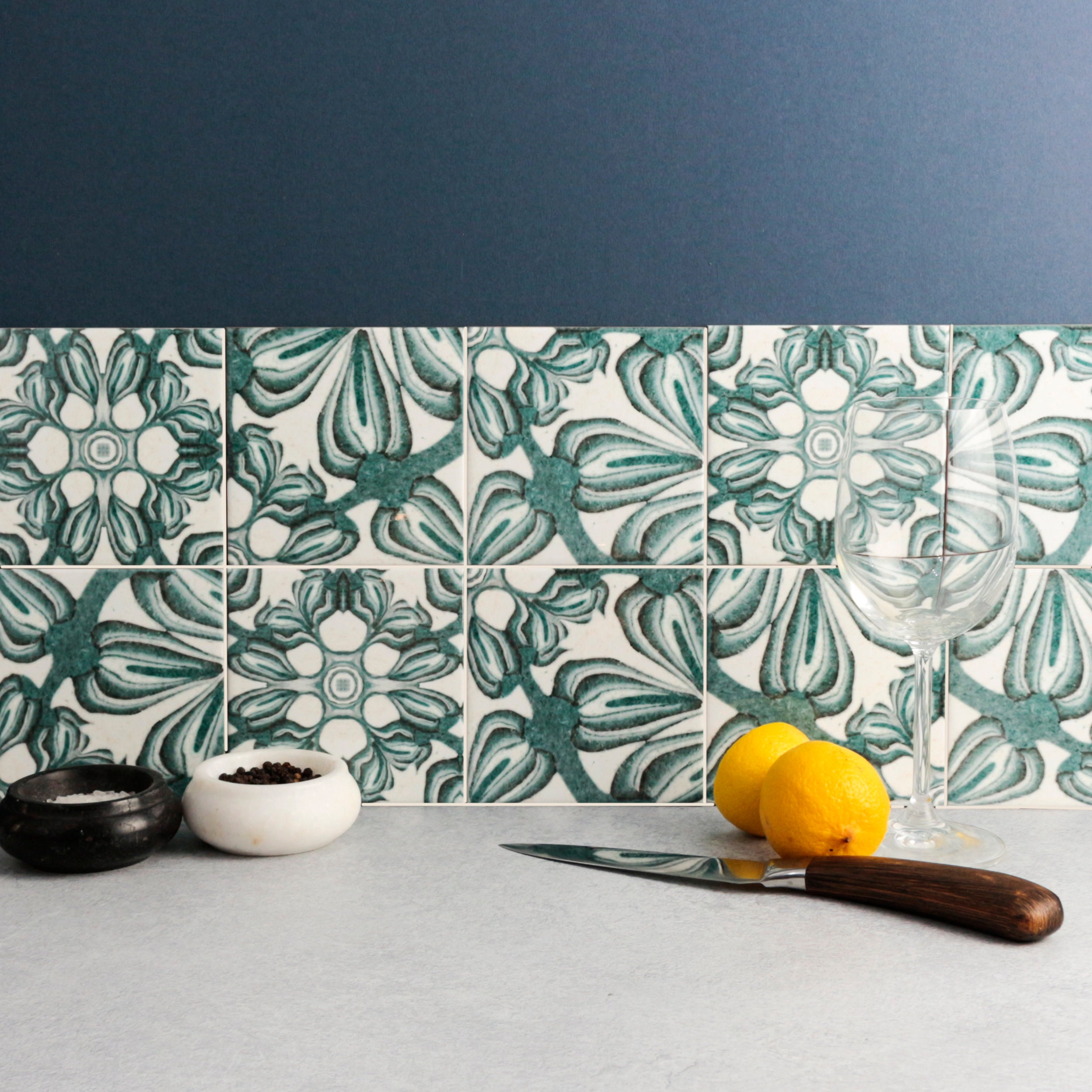 Green white vintage tile 6 inch feature wall tile William Etsy