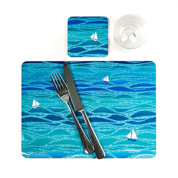 Ocean Place Mat, Caribbean Sailing large melamine placemat, 32 x 23 cm / 12.6 inch x 9 inch, beach house decor, gift for sailor, yacht gift