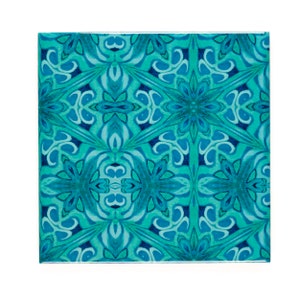 William Morris Arts and Crafts tiles, blue green tiles, tiles for Aga splashback, feature wall tiles, 6 inch botanical design teal