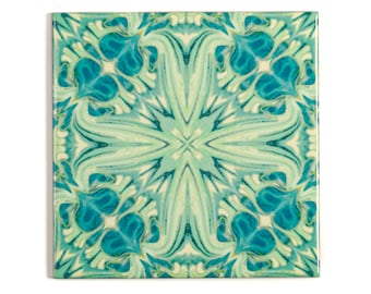 Pale Green Blue Tiles, William Morris Vintage tiles, original design blue green tiles, tiles for Aga splashback, Arts and Crafts Decor,