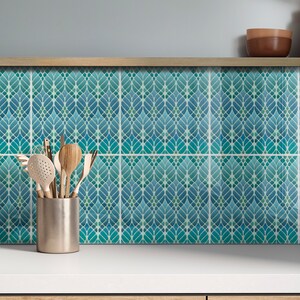 Art Nouveau Interwoven Trees Tiles Blue Turquoise Geometric Tiles For Art Nouveau Interwoven Trees Tiles Blue Turquoise Geometric Tiles For