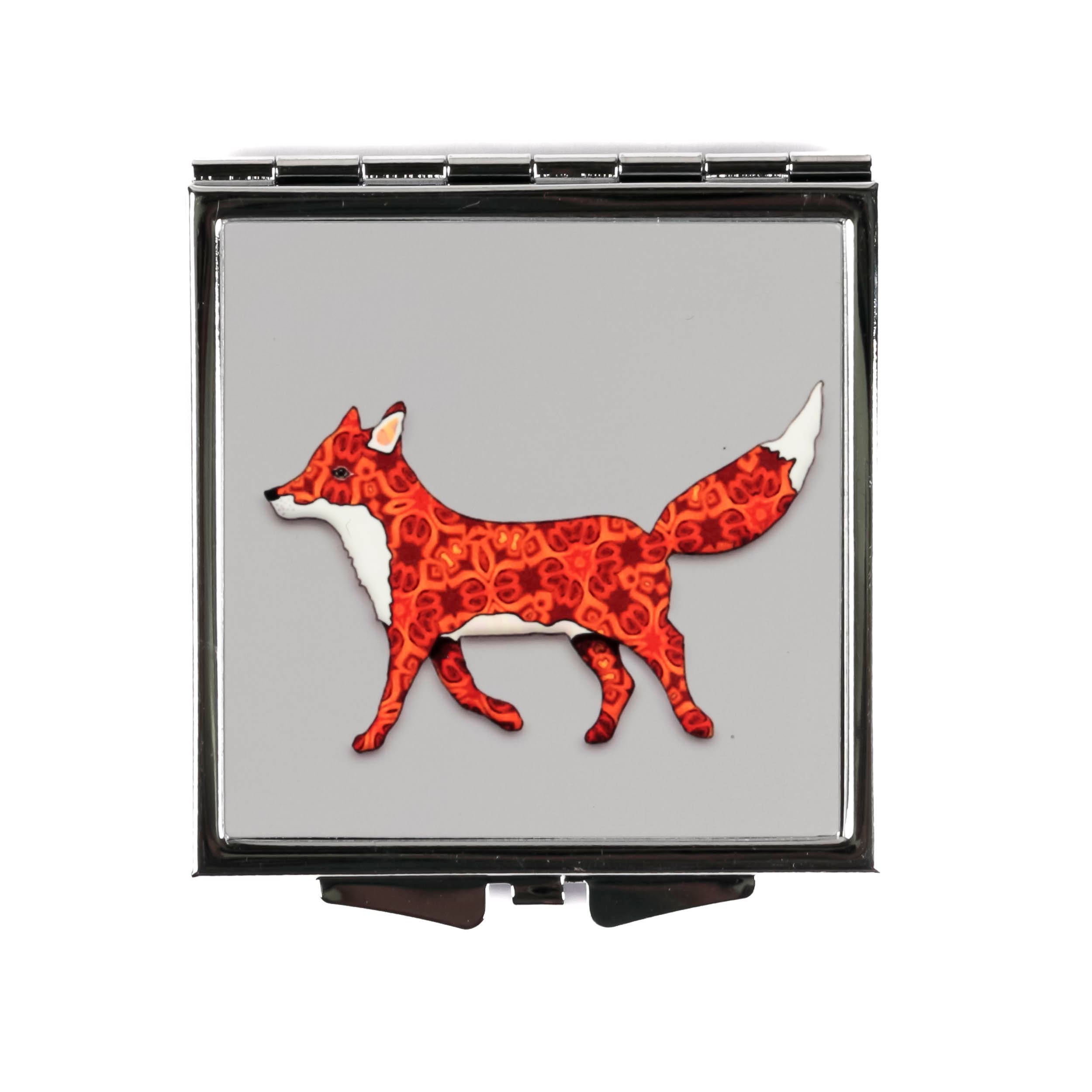 Red Fox Compact Mirror - Small Makeup Portable Vanity Folding Hand Gift For Gardener With Lens Cloth