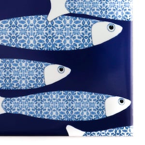 Large Navy Blue Fish Tiles - Rich Blue Ocean Tile - Aquarium Feature Wall Tile Mural -  Ocean House Decor - Handmade Beach Home Decor