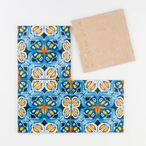 Orange and blue kitchen tiles, ethnic decor, Moroccan tiles, 10cm square tiles, rustic kitchen decor, maximalist decorative tile, Iznik tile image 8