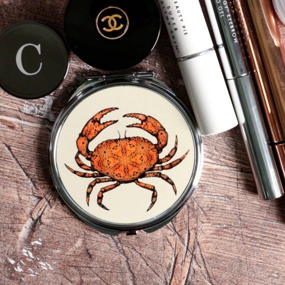 Krabbe Kompakter Spiegel Geschenk für Krebs Handtaschenspiegel Kleiner Schminkspiegel  Tragbarer Kosmetikspiegel Klappbarer Handspiegel Bunt - .de