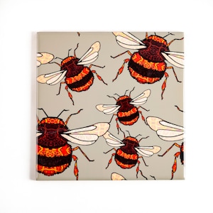 Bumble Bee Tile, wandering bee ceramic tile, feature wall, wildlife decor, character ceramic tiles, dramatic back splash, unique insect art