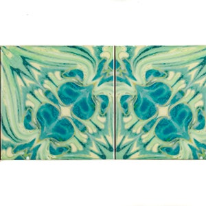 William Morris Vintage tiles, original design blue green tiles, tiles for Aga splashback, Arts and Crafts Decor, 6 inch botanical design image 5