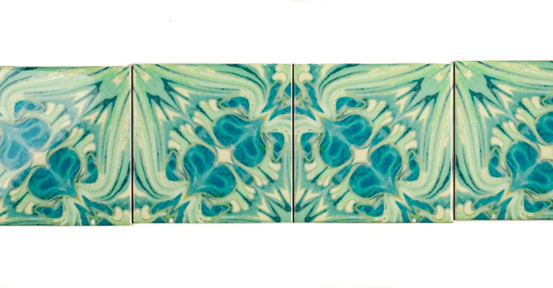 William Morris Vintage tiles, original design blue green tiles, tiles for Aga splashback, Arts and Crafts Decor, 6 inch botanical design image 5