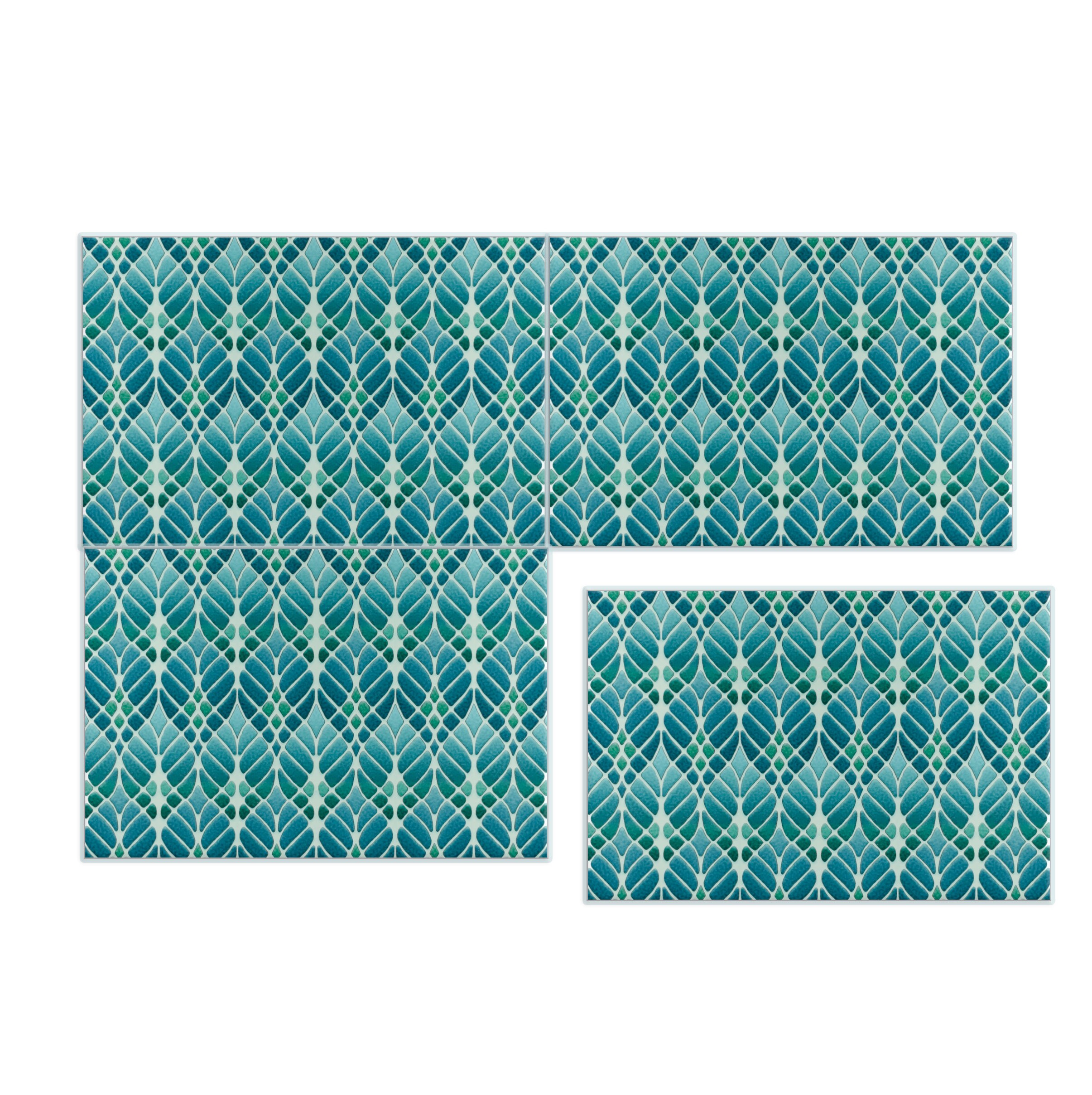 Tree Design Tile Interwoven Trees Rectangular Ceramic Tile, Hand Printed Tile, Blue ...