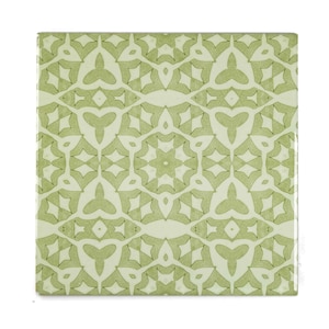 Muted Green &#39;Carved Stonework&#39; Tiles, Sage Green kitchen decor, Craftsman Tile, Soft Green geometric pattern tile, Sage Green Vintage Tile