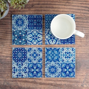 Blåvita 'Blandade Delft-plattor'-underläggsset