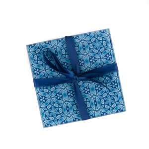 Blue Flower Coaster Set - Sailboat Blue Gift Set - Floral Mug Mats - Blue Wine Coaster - Coffee Lover Gift - denim blue kitchenware