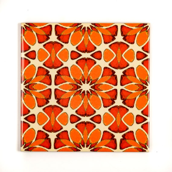 Buy Moroccan Flower Tiles, Arts and Crafts Tiles, Orange Apricot