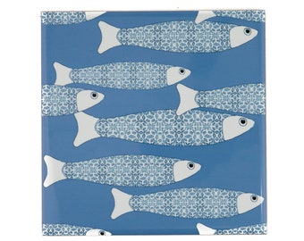 Sky-blue fish tile, ocean tile feature wall, fish decor, pattern ceramic tiles, dramatic back splash, unique aquarium tiles, bathtub tiles