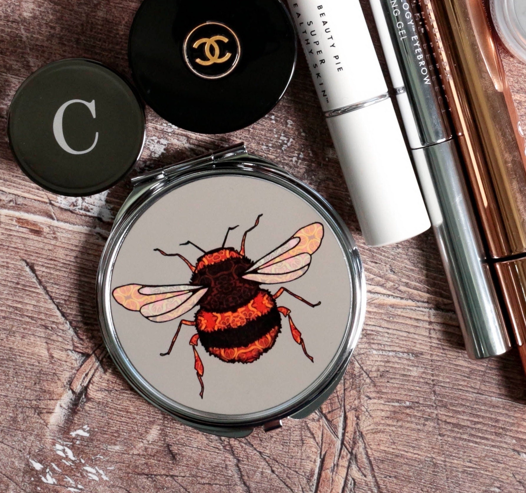 Bumble Bee Compact Mirror - Design Handbag Small Makeup Portable Vanity Folding Hand