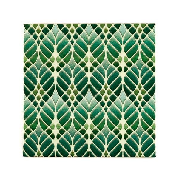 Art Nouveau Interwoven Trees Tiles, Sage Green Geometric, tiles for Aga splashback, feature wall tiles, 6 inch botanical design, grass green