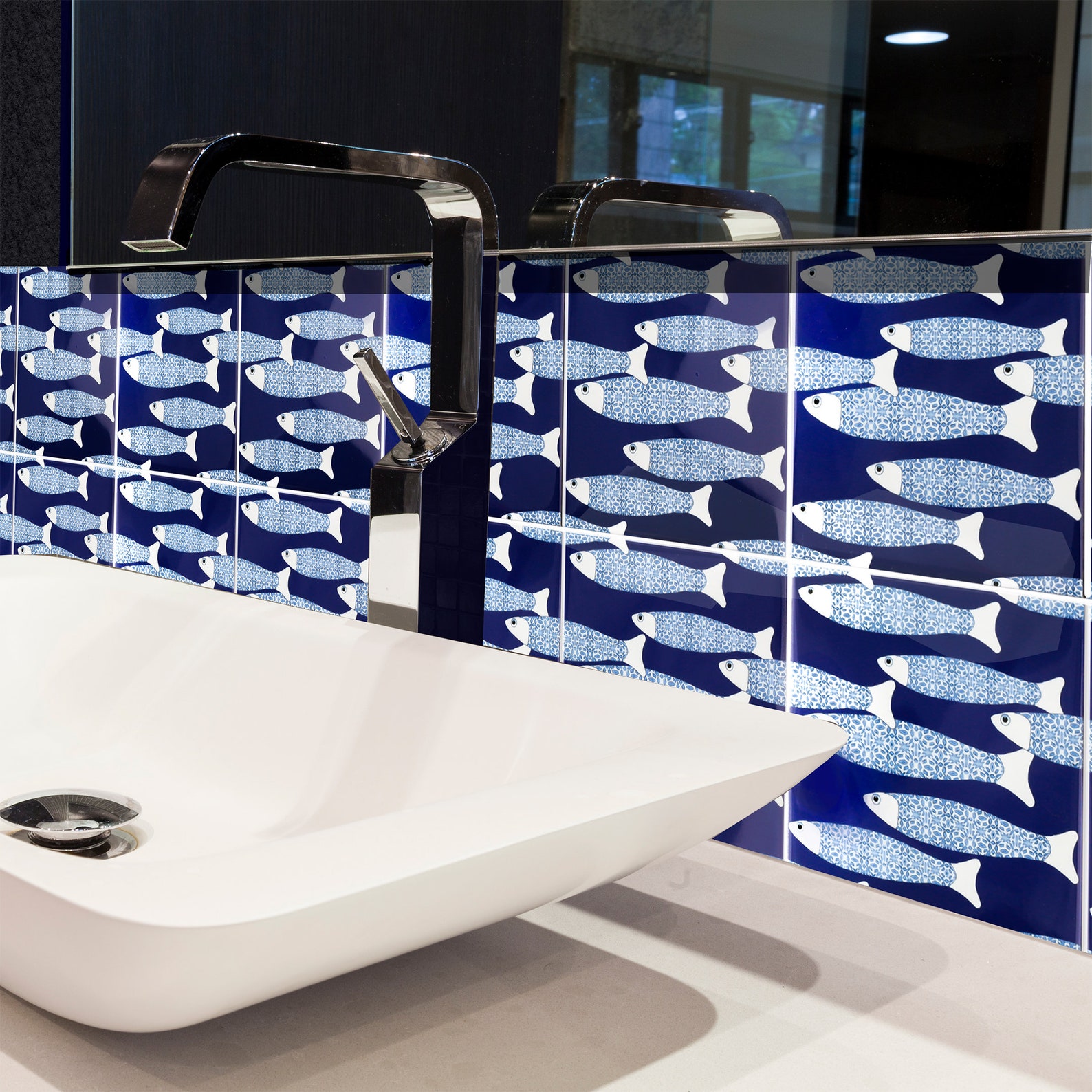 Navy blue fish tile ocean tile feature wall fish decor Etsy