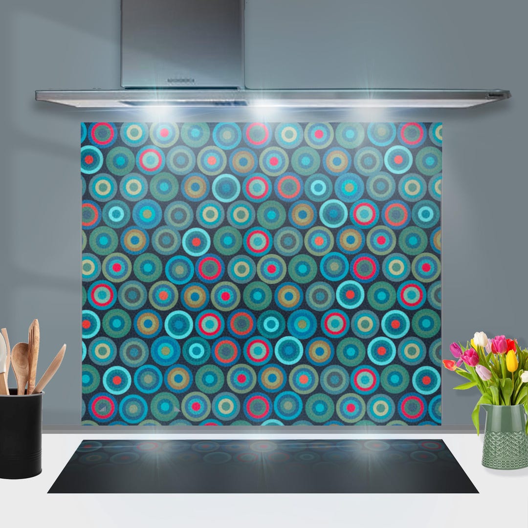 Abstract Circles Kitchen Splashback - Teal & Pink Glass Cooker Panel ...