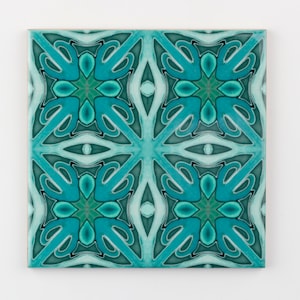 Moroccan art tiles, malachite green splashback tiles, teal kitchen tiles, 6 inch ceramic decorative tile, millefiori design tiles, handmade
