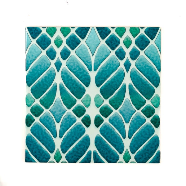 Carreaux Art Nouveau, Craftsman Tile Blue, carreaux colorés imprimés à la main, carreaux muraux, carreaux de céramique bleu turquoise de 6 pouces, William Morris