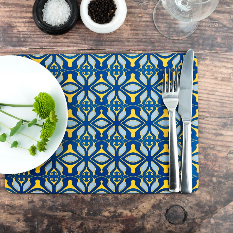 Blue Grey Yellow Placemat Colourful Table Mat Extra Large Etsy