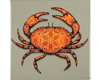 Krabtegel - Krab Decor - Ocean House - Beach Crab Tile - Chef Gift - Cadeau voor Kreeft - Oranje Rood Krab Design - Keramische handgedrukte tegel