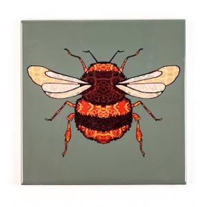 Bee tile - red bumble bee , feature wall, wildlife decor, pattern ceramic tiles, dramatic back splash, unique woodland tiles, insect tiles