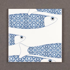 Fish Tile - Ocean Tile - Feature Wall Tile Mural - Set of Four Ceramic tiles - Ocean House Decor - Handmade Beach Home Decor