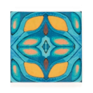Orange turquoise Grecian tiles, blue orange tiles, tiles for Aga splashback, country kitchen, Azulejos,