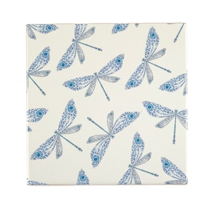 Mayfly ceramic tile, feature wall decor, nature lover, unusual hand printed tiles, character kitchen, delicate handmade design, pastel tile