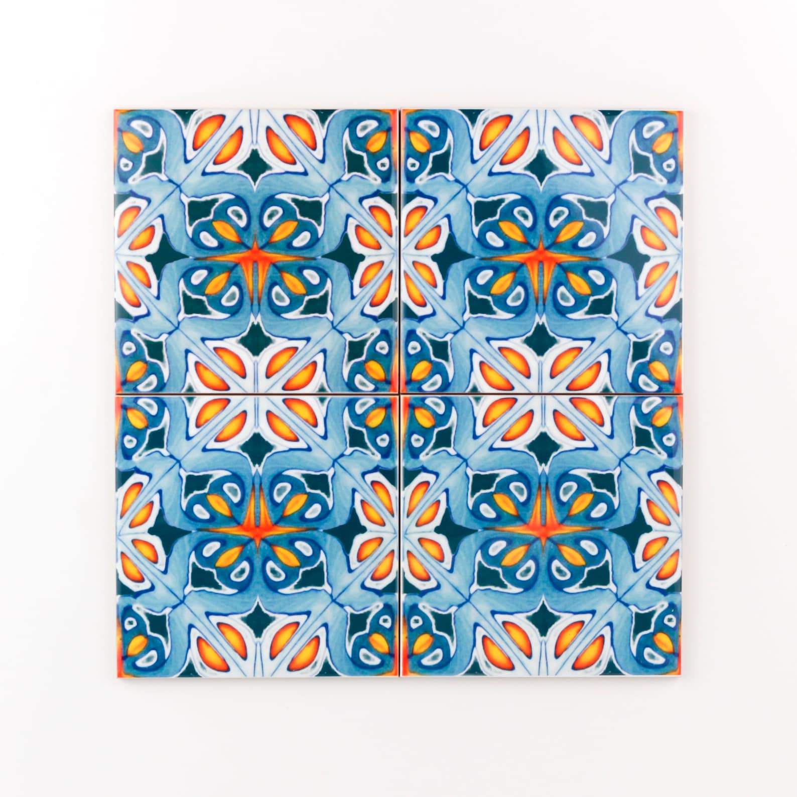 Orange and Blue Kitchen Tiles Ethnic Decor Moroccan Tiles Etsy