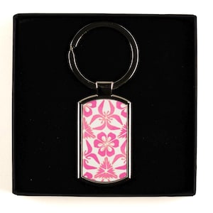 Pretty Pink Flower Hand-Printed Key chain,  Car Key Fob for Mum, Bright Colourful Key Chain, Small Keepsake Gift - Stylish Keyring