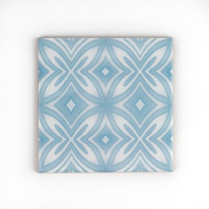 Pale blue and grey hand printed ceramic tiles, 10cm 4 inch decorative tile, duck egg blue splashback tiles, pattern decor tiles, cloakroom