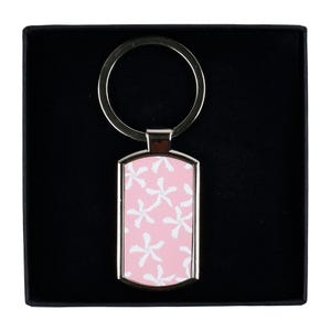 Pink Jasmine Flower Hand-Printed Key chain,  Car Key Fob for Mum, Bright Colourful Key Chain, Small Keepsake Gift - Stylish Keyring