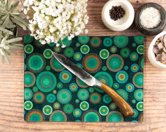 Van Gogh 'Starry Night' Chopping Board, Green Blue Teal Heatproof Pan Stand, Modern Art Cutting Board, Art Nouveau Worktop Saver, Circles