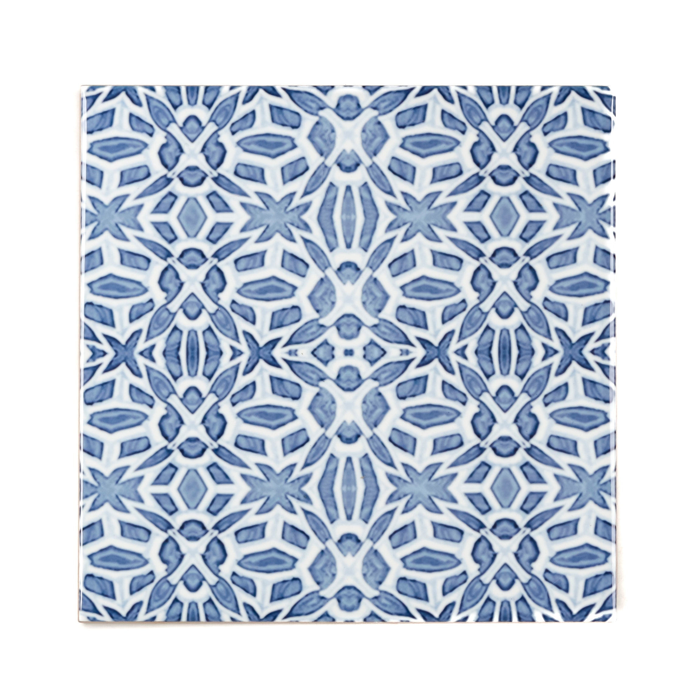Delicate 'Moorish Fountain'/Tudor Rose tiles, blue and white millefiori design, handprinted ceramic tile, Craftsman tile, Period House blue