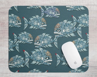Grumpy Fish Cushioned Mousepad, Art Lover Gift. Colourful Mouse Mat, Aquarium Theme mousepad, Cheerful Gaming Mouse pad,  Cool Pisces Gift
