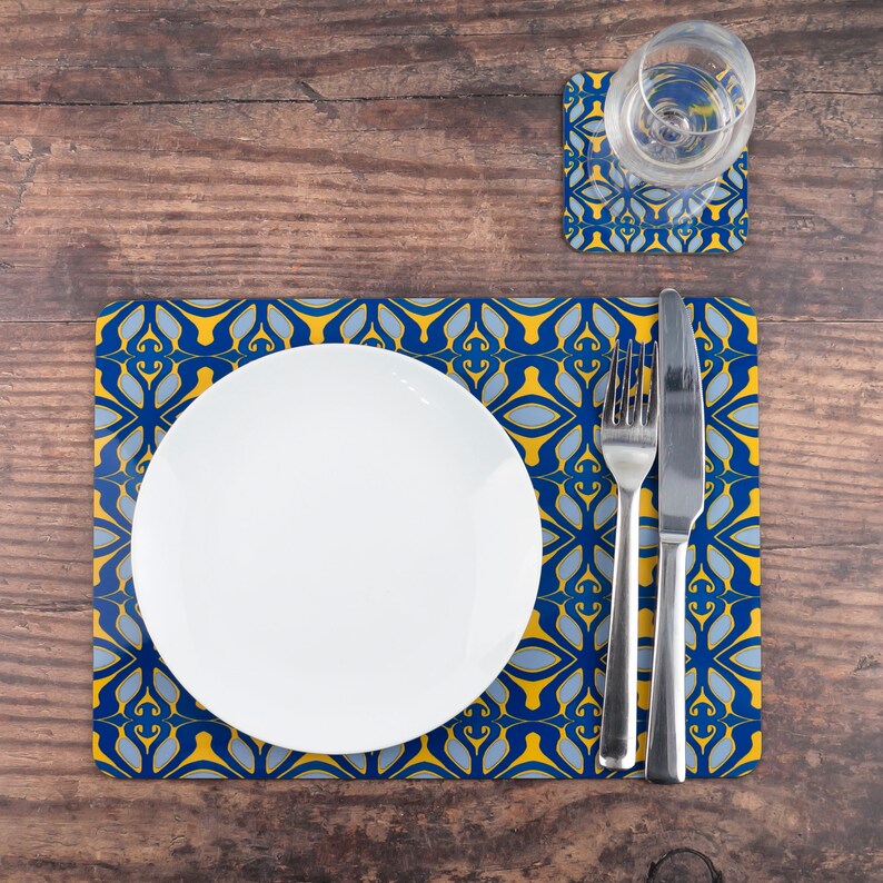 Blue Grey Yellow Placemat Colourful Table Mat Extra Large Etsy