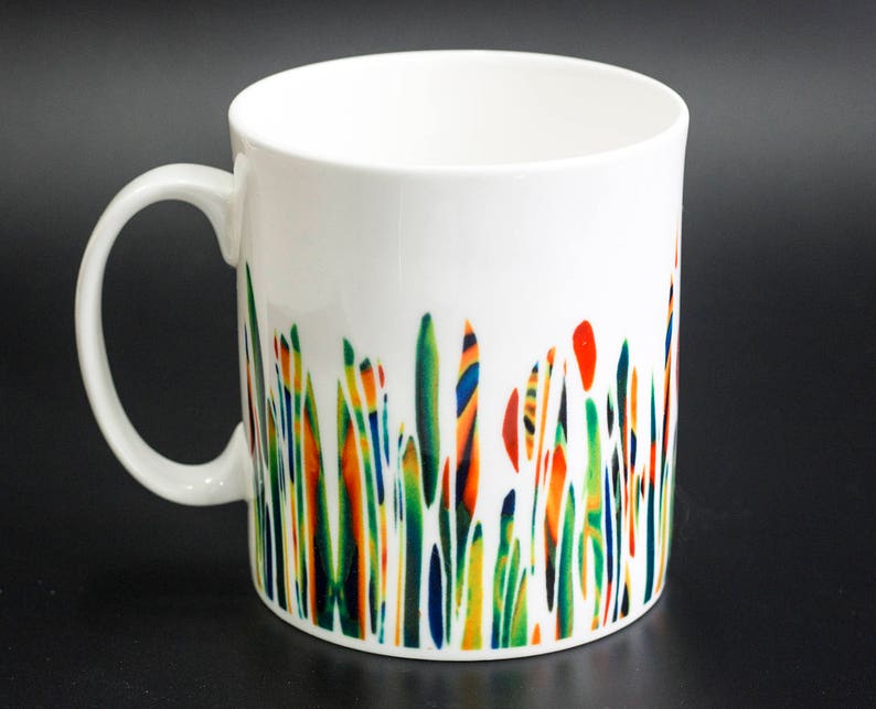 Large Bone China Mug, Gardener Mug, Modern Art Cup, Porcelain Coffee mug, Botanical mug, Meadow Mug, Designer Coffee Cup image 4