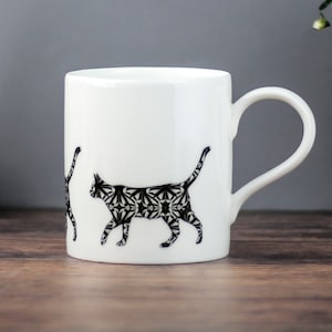 Black cat mug, lucky cat mug, cat lover gift, new kitten  gift, Burmese cat owner present, cat art mug, millefiori print, large bone china