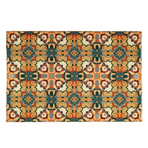 Oriental Pattern Ceramic Tile, Hand Printed Tile, Ochre Copper Red Grey Decorative Tile, Victorian Intricate Pattern Tile, Boho Decor, 12x8