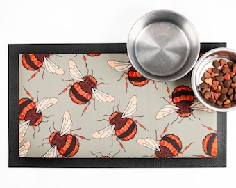 Bumble Bee Pet Food Mat, Gift for Cat Lover, Fur Baby Christmas, Pet Feeding Station, Non-slip Cat Bowl Mat, Puppy water dish floor mat