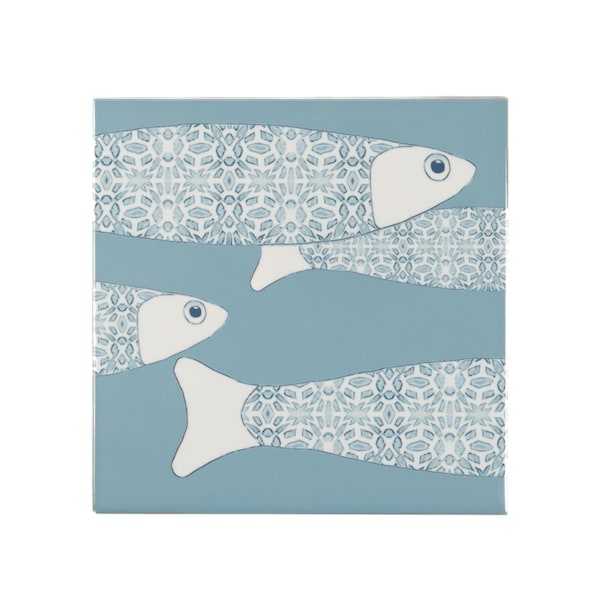 Grey Blue Fish School Border Tile, ocean feature wall ceramic tile, aquatic theme tile, sea bath surround decor, bathtub aquarium tiles blue