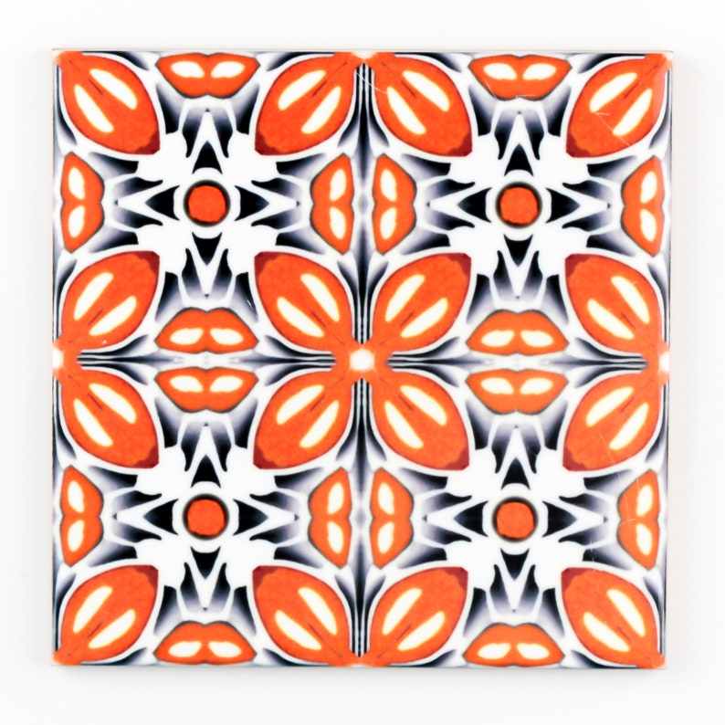 Retro orange flower tiles ceramic splashback tiles orange Etsy