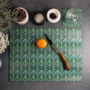 Trees Chopping Board, Geometric Blue Teal Heatproof Pan Stand, Turquoise Kitchen Gift, Art Nouveau Worktop Saver,  Colourful Chop Board,