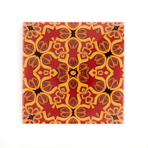 Bohemian Red gold ceramic handprinted tiles. &quot;Arabian Nights&quot; decorative tile. Colorful ceramic. Craftsman-made fireplace tiles. Heraldry