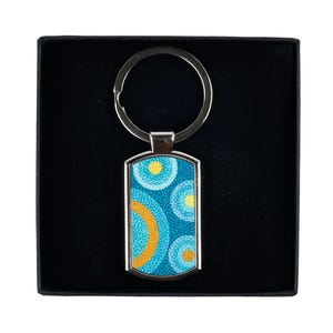 Large Blue Circles Hand-Printed Key chain,  Car Key Fob for Mum, Bright Colourful Key Chain, Small Keepsake Gift - Stylish Keyring